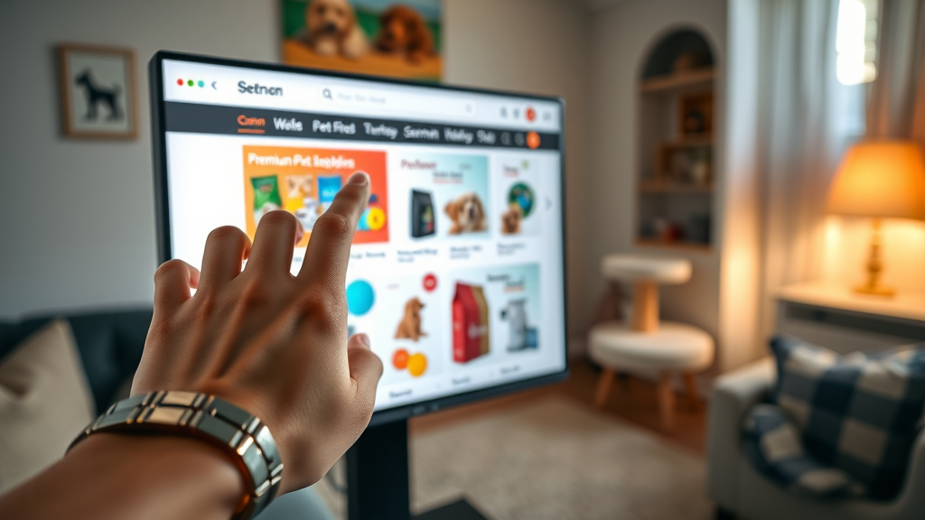 online shopping for pet supplies on a digital interface