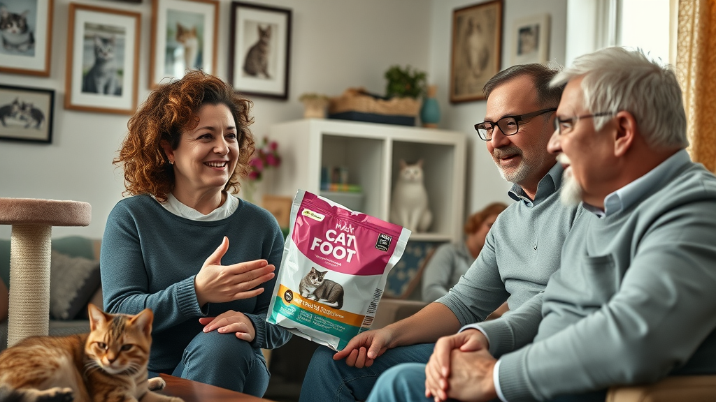 pet owner group discussing cat food