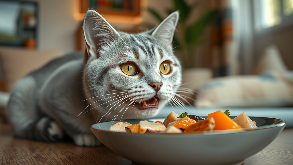 various wet cat food being served to an eager senior cat