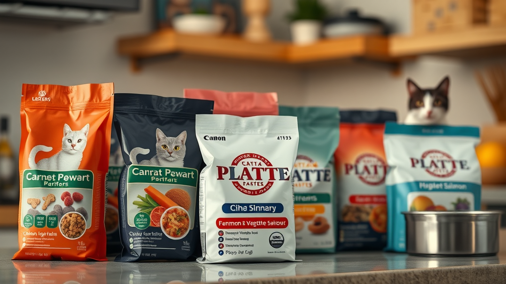 varied selection of premium cat food packages