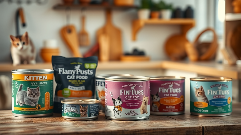 selection of wet cat food brands aesthetically displayed