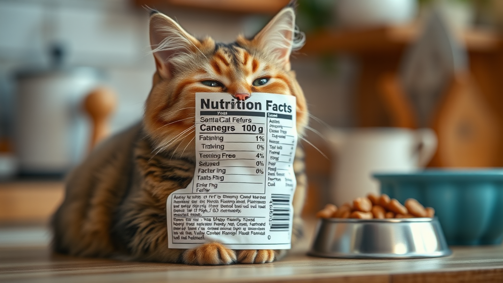 close-up of cat food label with highlighted nutritional information