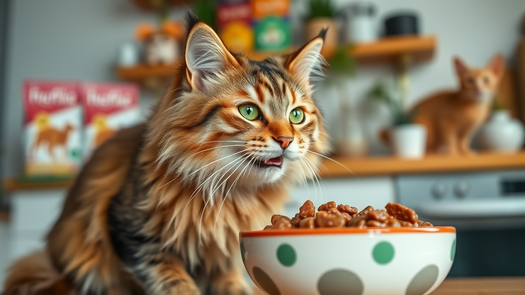 vibrant healthy cat enjoying a bowl of wet cat food