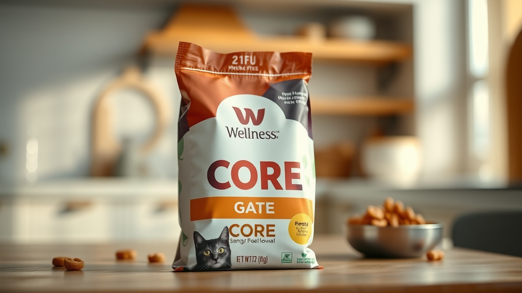 wellness core wet cat food package with natural light