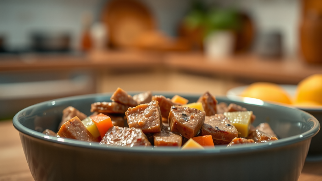 nutrient-rich wet cat food, glistening texture