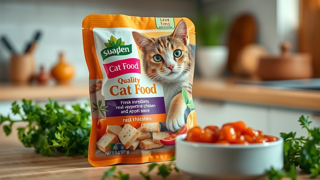 package of high-quality wet cat food with fresh ingredients