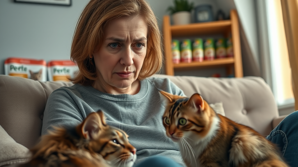 concerned cat owner observing pet behavior