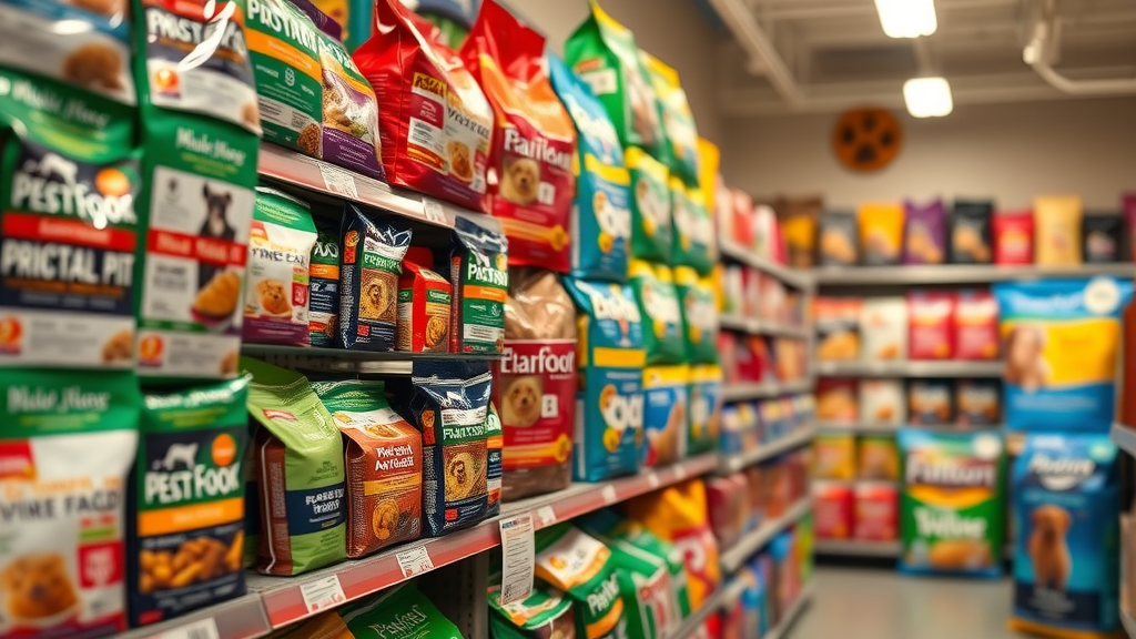 dog food aisle in store with wide selection